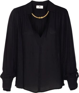 Elisabetta Franchi Womens Georgette Blouse - Black viscose - Size EU 38 (Womens)