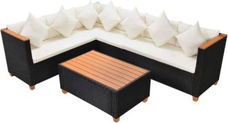 vidaXL Set De Muebles De Jard&iacute;n 4 Pzas Y Cojines Rat&aacute;n Sint&eacute;tico Negro Vidaxl
