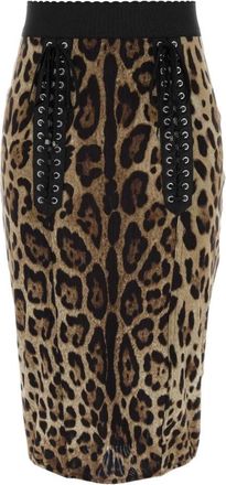 Dolce & Gabbana Leo-print Stoffrok - Dames - Kokerrokken - Bruin - XS - Polyester - Rokken