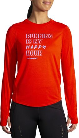 Brooks Womens Distance Graphic Long Sleeve Shirt In Jamberry/happy Hour