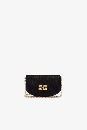 Ganni Black Lulu Wallet On Chain in Velvet Moire