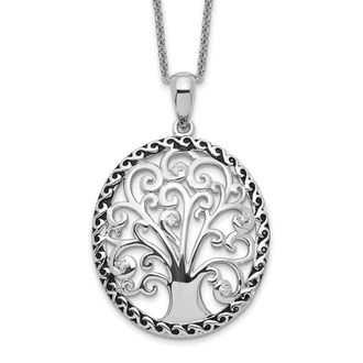 Diamond2Deal Sterling Silver Cubic Zirconia Antiqued Tree of Life Necklace