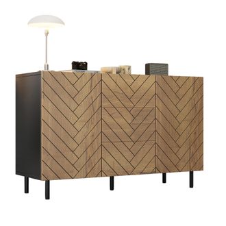 STILVORA Aparador Con 3 Cajones Y 2 Armarios Cerrados, En Tablero De Part&iacute;culas, Madera Natural, 120 X 40 X 76 Cm