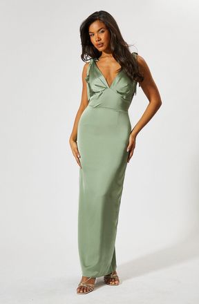 Misspap Womens Premium Satin Tie Shoulder Bridesmaid Dress - Green - Size 8 UK