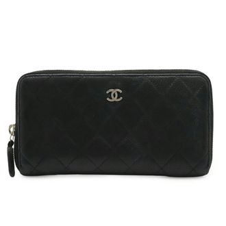 Chanel Black White Grained Calfskin Long Wallet (Bi-Fold) (Pre-Owned)