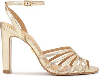 Kazar Elegante gouden sandalen met een comfortabele hak - Dames - Sandalen met hakken - Geel - 35 EU - Leer - Schoenen