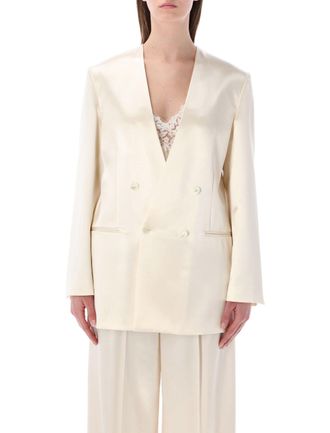 Alberta Ferretti Double Breasted Shiny Satin Blazer