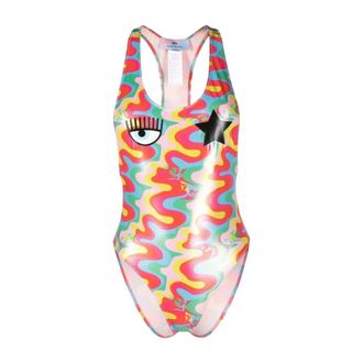 Chiara Ferragni Abstract-print Racerback One-piece - female - Chiara Ferragni Collection - Swimsuits - Pink - XS - Swimwear