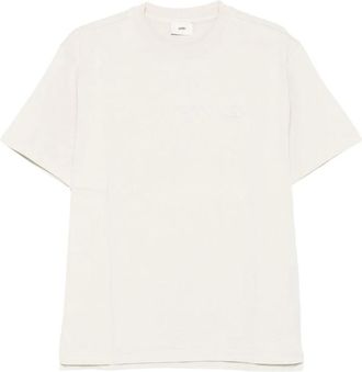 Autry Tops, Heren, Beige, S, Katoen, Beige Crew Neck Logo Patch T-shirt