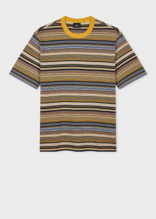 Paul Smith Yellow And Navy Stripe Cotton T-Shirt Brown