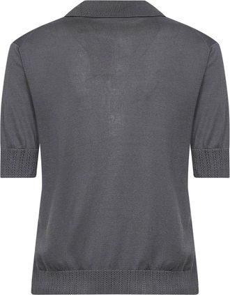 Blanca Vita Womens Polo Shirt Grey Silk Knit Tops