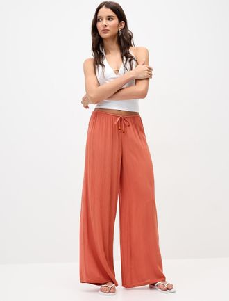 Twik Womens Crinkled elastic-waist wide-leg pant