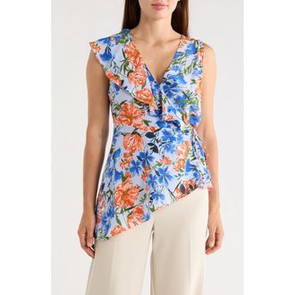Elie Tahari The Sloane Silk Wrap Top in Pool Blue Floral at Nordstrom Rack, Size 12