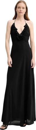 The Kooples Maxi jurk met ruches en V-hals - Dames - Avondkleed - Zwart - XL - Kleedjes
