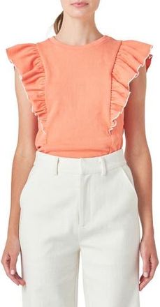 English Factory Merrow Ruffle Top in Coral Peach/White at Nordstrom Rack, Size X-Small