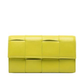 Bottega Veneta Pre-owned Wallets, female, Yellow, Size: ONE SIZE Pre-owned Woven Nappa Long Wallet