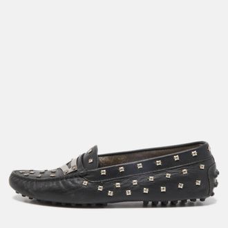 Tod's Tods Black Leather Crystal Embellished Penny Loafers