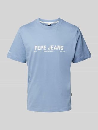 Pepe Jeans London T-Shirt mit Label-Print in Hellblau, Gr&ouml;&szlig;e M