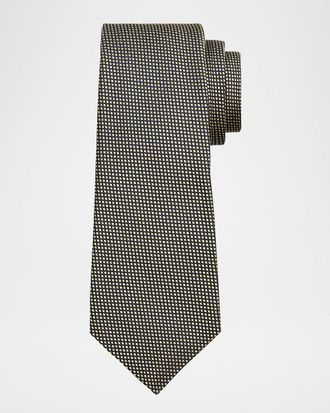 Kiton Mens Micro-Check Silk Tie