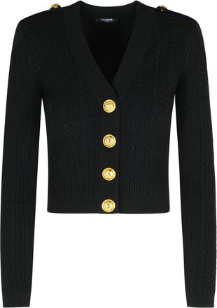 Balmain Black Twisted Knit Long-Sleeved Cardigan