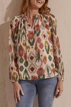 Tribal Flowy Swiss Dot Chiffon Blouse In Vine