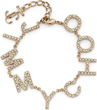 Jimmy Choo London logo-lettering bracelet - women - Brass/Crystal - One Size - Gold