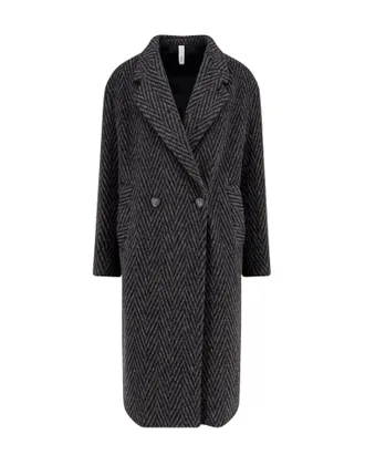 Hev&ograve; Grey Santa Cesarea Herringbone Wool-Blend Coat