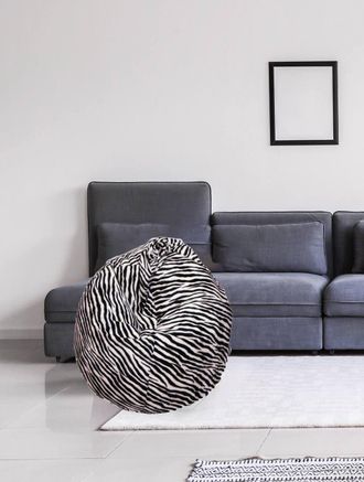 Talamo Italia Dmora Puf De Saco Con Estampado cebra, Blanco Y Negro, Medidas 80 X 120 X 80 Cm, Con Embalaje Reforzado