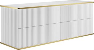 Vente-Unique Mueble de baño suspendido estriado con ribete dorado - Blanco - 150 cm - KELIZA