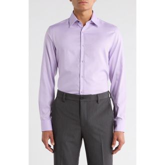 Duchamp Slim Fit Textured Stretch Cotton Dress Shirt in Purple at Nordstrom Rack, Size 14.5
