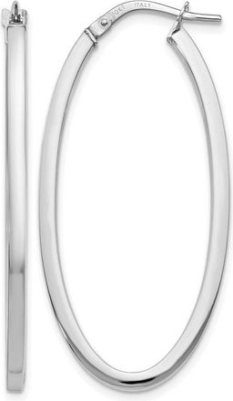 Diamond2Deal 10K White Gold Oval Shape Hinged Hoop Earrings