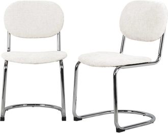 Sweeek Silla cantilever redondeada de metal, tela chenille y patas cromadas