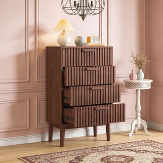 OEM Comoda De 4 Cajones Escandinava Marr&oacute;n 60x34x91 Cm - Almacenamiento Para Dormitorio, Sal&oacute;n, Mesita De Noche