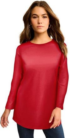 Roaman's Plus Size Ultimate Cotton Crewneck Long Sleeve Tee in Classic Red at Nordstrom, Size Small
