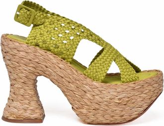 Paloma Barcel&oacute; Green Woven Raffia Wedge Sandals