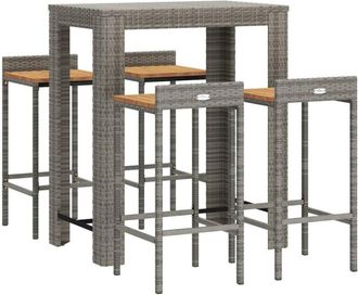 vidaXL Mesa Bar Y Taburetes Jard&iacute;n 5 Pzas Madera Acacia Rat&aacute;n Pe Gris Vidaxl