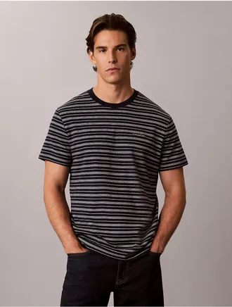 Calvin Klein Mens Liquid Touch Striped Crewneck Tee - Blue - 2XL