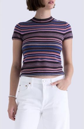 Pistola Denim Selene Stripe Cotton Short Sleeve Sweater in Egyptian Blue Multi Stripe at Nordstrom, Size X-Large