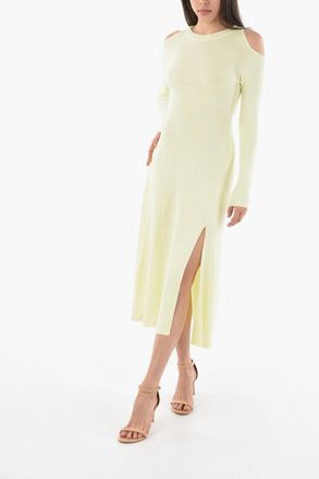 Stella McCartney Virgin Wool Maxi Dress STITCH Cold-Shoulder Ribbed Stella McCartney