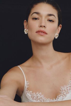 Anthropologie Layered Floral Crystal Earrings