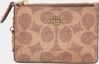 Coach Beige/brown Signature Coated Canvas And Leather Zip Skinny Id Case