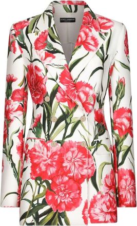 Dolce & Gabbana floral-print double-breasted blazer - women - Elastane/Silk/Polyester/Elastane - 42 - White