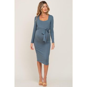 Pinkblush Basic Square Neck Midi Dress in Blue at Nordstrom, Size X-Large