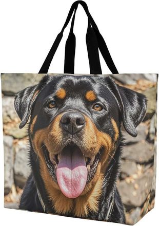 Generic Rottweile Dogs Tongue Head Tote Bag Foldable Women Handbag Durable Shopping Bags For Travel Yoga College