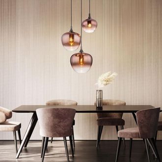 Globo Lighting Lampada A Sospensione Per Sala Da Pranzo Lampada A Sospensione Per Soggiorno Lampada Per Cucina, Metallo Vetro Color Rame Nero, 3 Fiamme E27, H 120 Cm