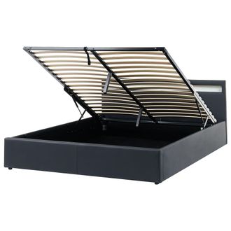 Beliani Cama Con Almacenaje Somier De L&aacute;minas Tapizado De Piel Sint&eacute;tica 180 X 200 Cm Luces Led Multicolores Negro Armelle