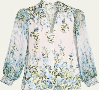 Alice & Olivia Ilan Pleated-Sleeve Blouse