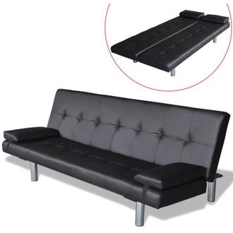 vidaXL Vidaxl - Divano Letto con 2 Cuscini in Similpelle Regolabile Nero