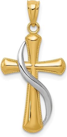 Diamond2Deal 14k Two-tone Gold Polished Cross Drape Pendant