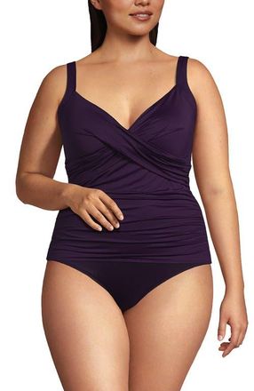 Lands End Plus Size DD-Cup V-Neck Wrap Underwire Tankini Swimsuit Top in Blackberry at Nordstrom, Size 20W